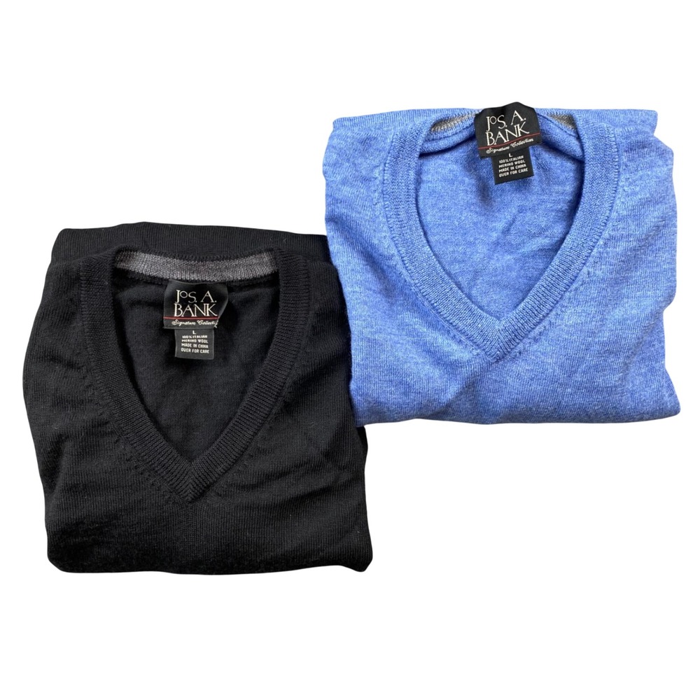 Jos A Bank Signature Collection Sweaters Mens Large Merino Wool V Neck Lot of 2